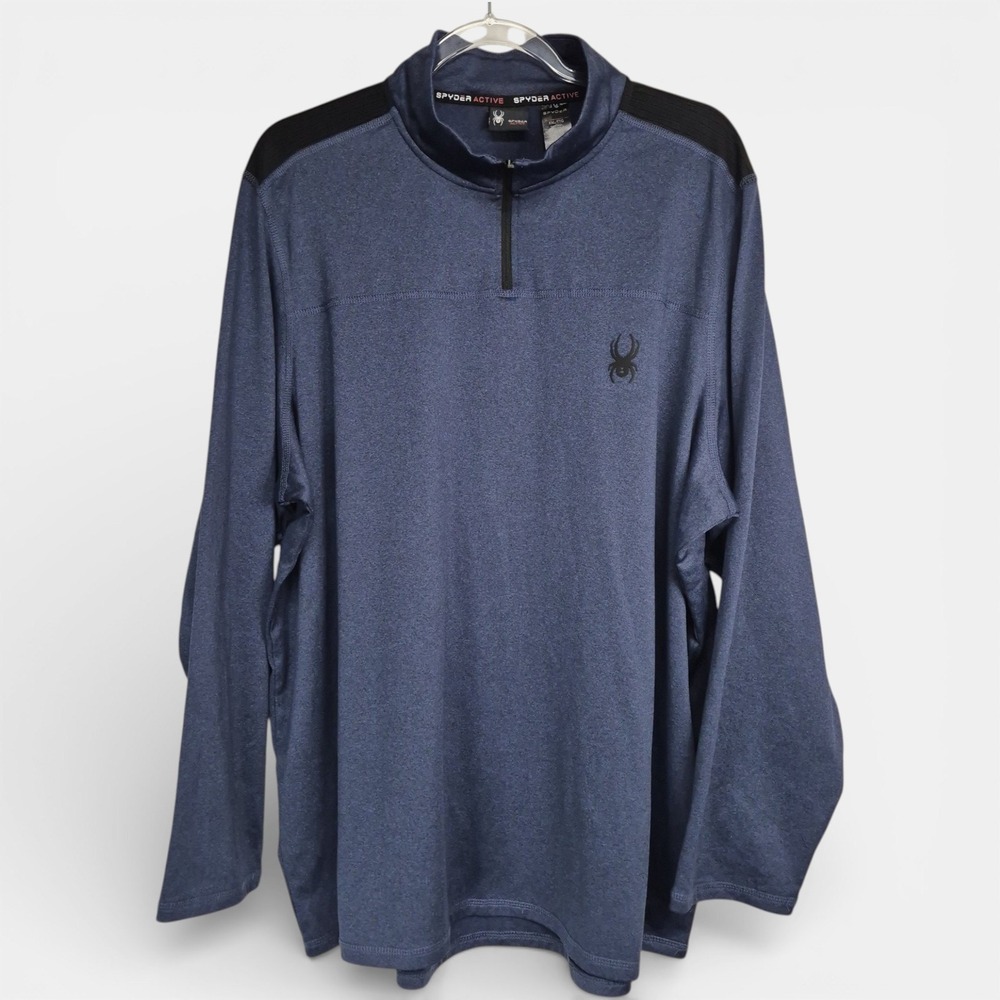 Spyder Active Mens XXL Blue Heathered 1/4‎ Zip Pullover Jacket SPM808U Logo Back